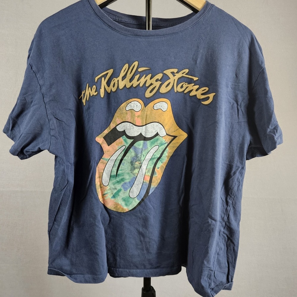 Rolling Stones Bravado Navy Tie Dye Tongue Logo Graphic T Shirt L 2023